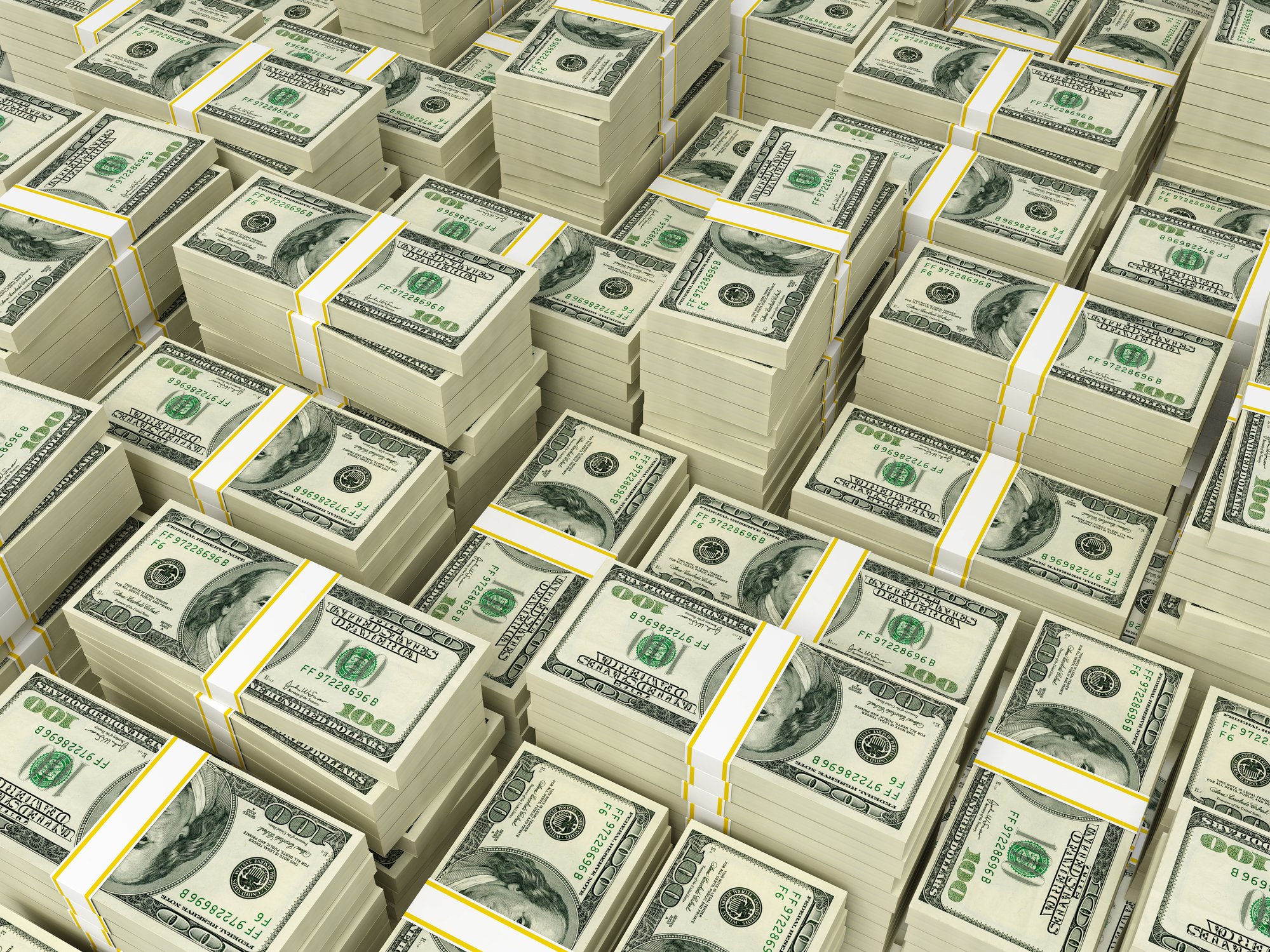 Banded stacks of $100 bills