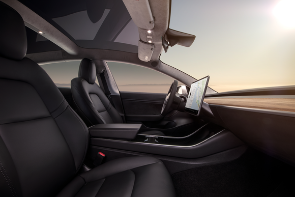 The interior of a Tesla Model 3.