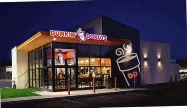 Dunkin Donuts Restaurant Exterior at Night