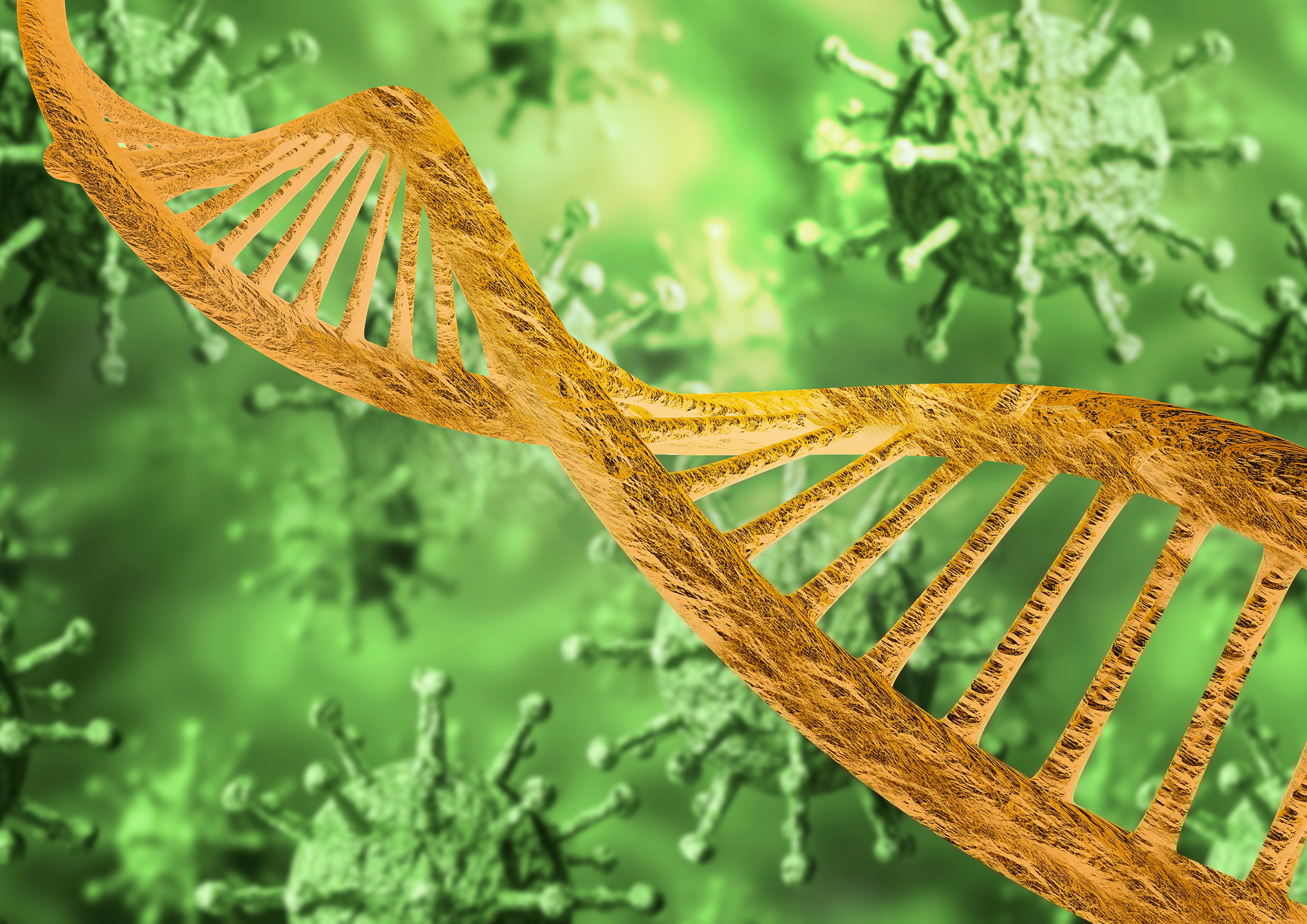 A strand of DNA is shown in an image of the genetic sequencing of coronavirus.