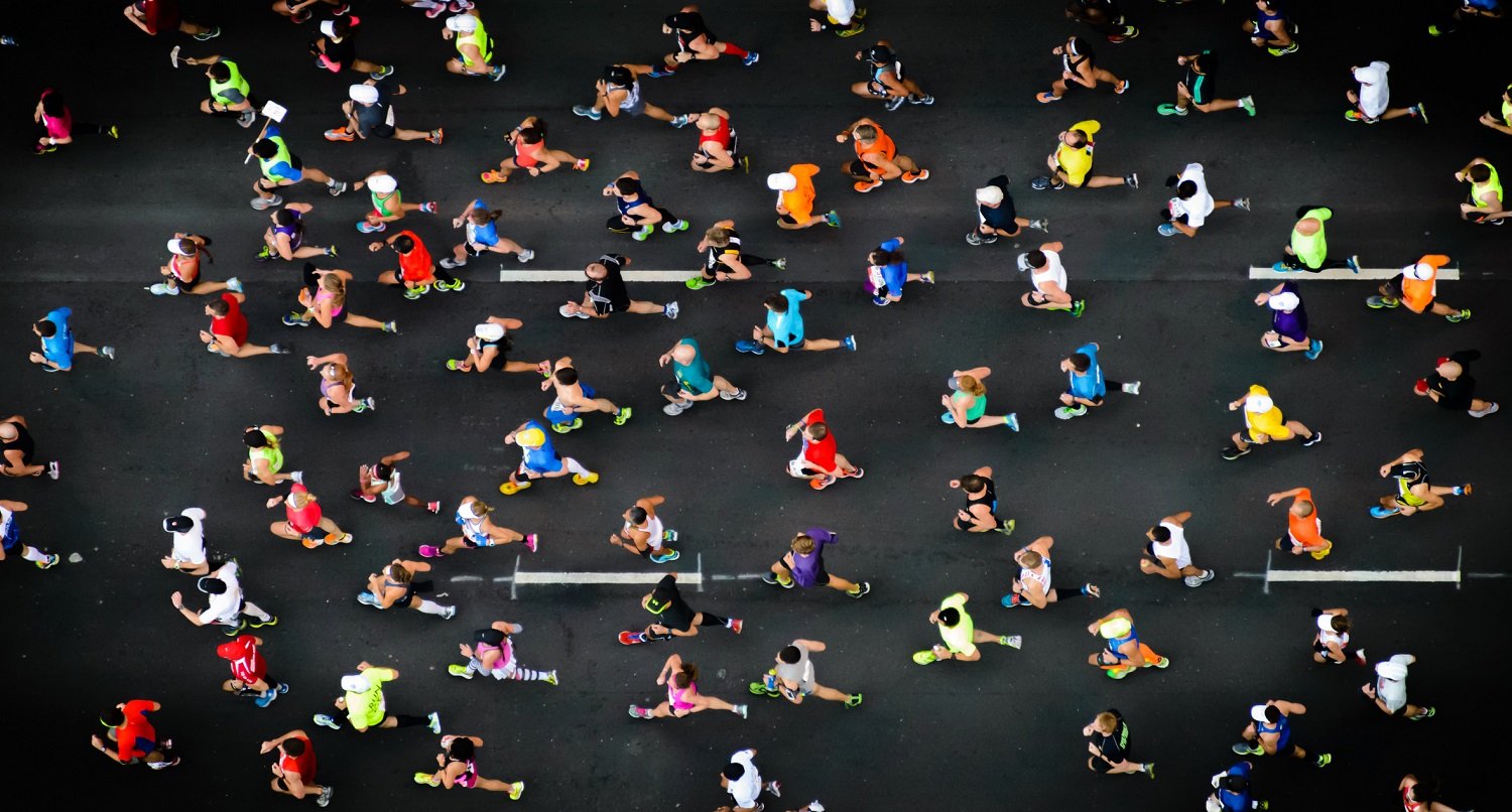 Overhead view of runners
