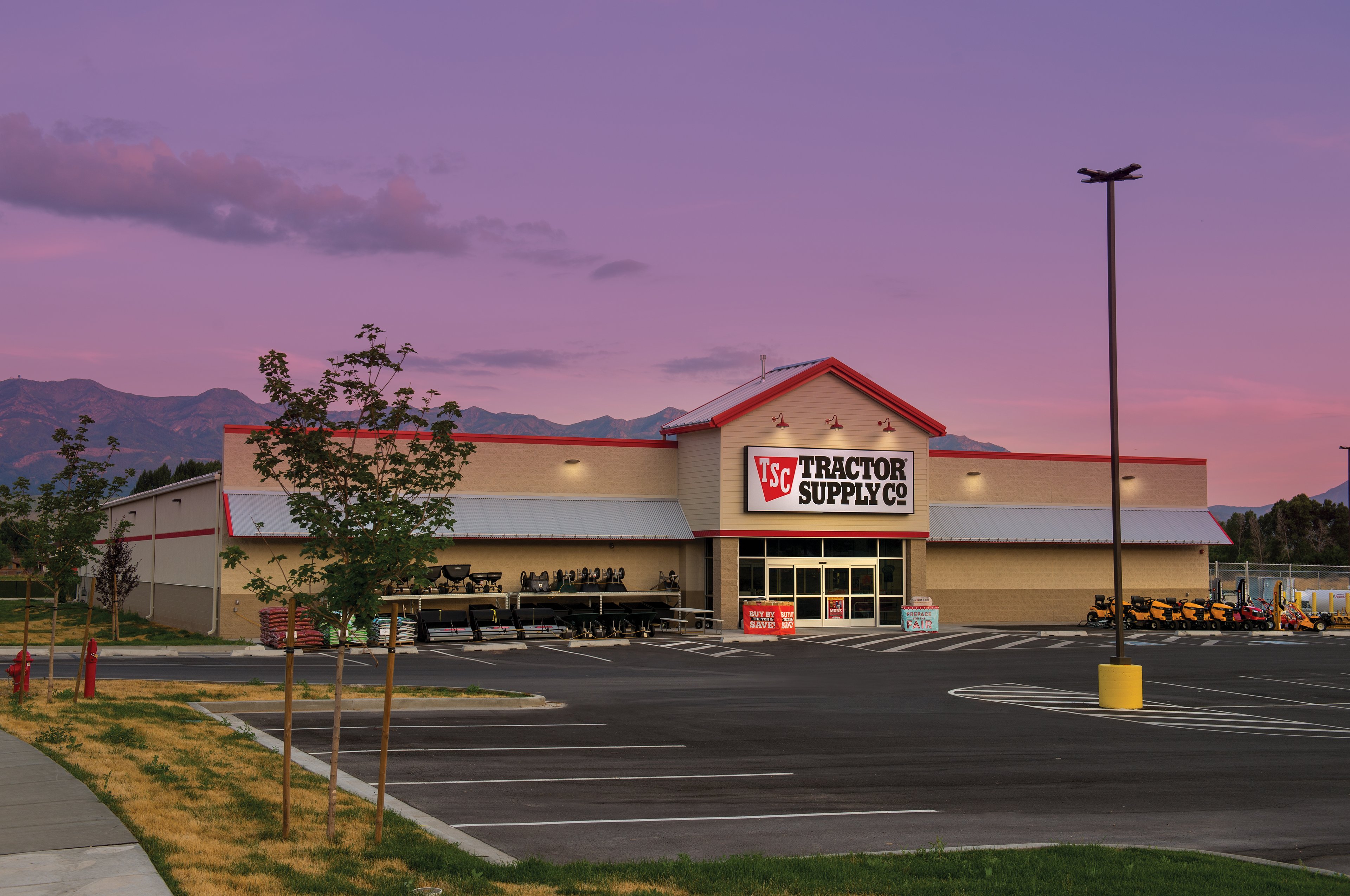 A Tractor Supply Company store at evening.