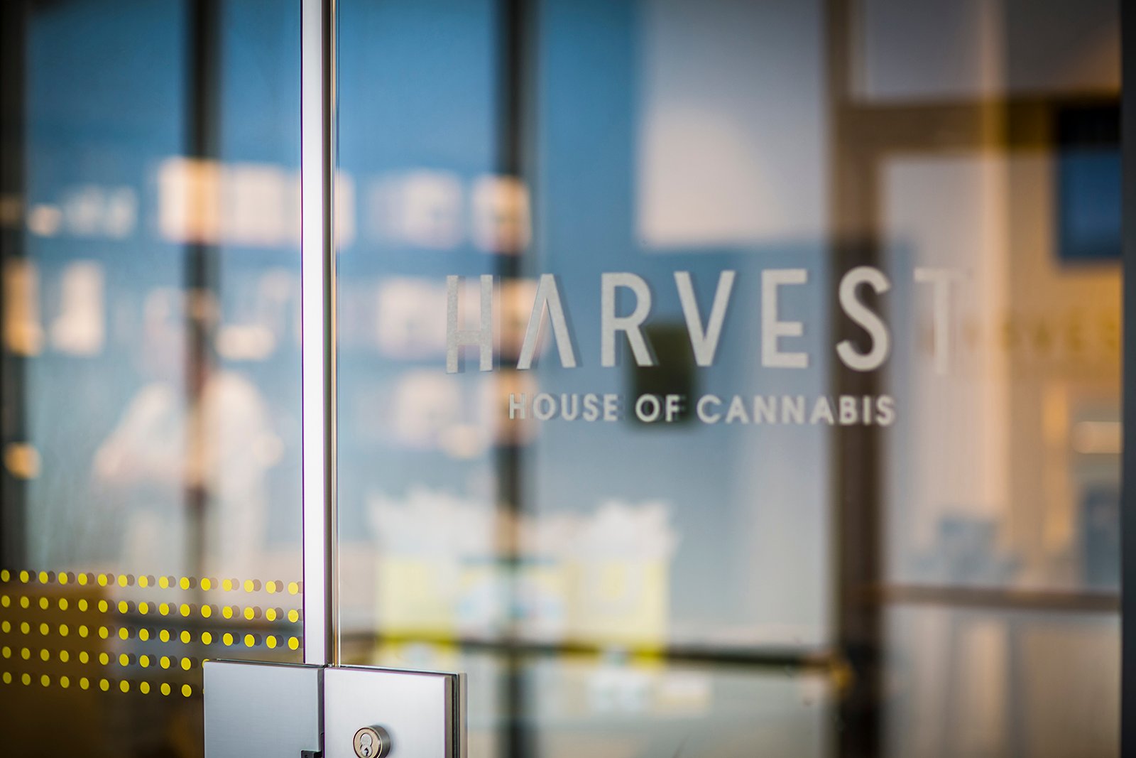 The entrance of a Harvest dispensary.