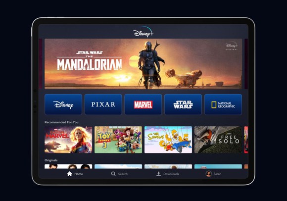 Disney+ interface on a tablet device.