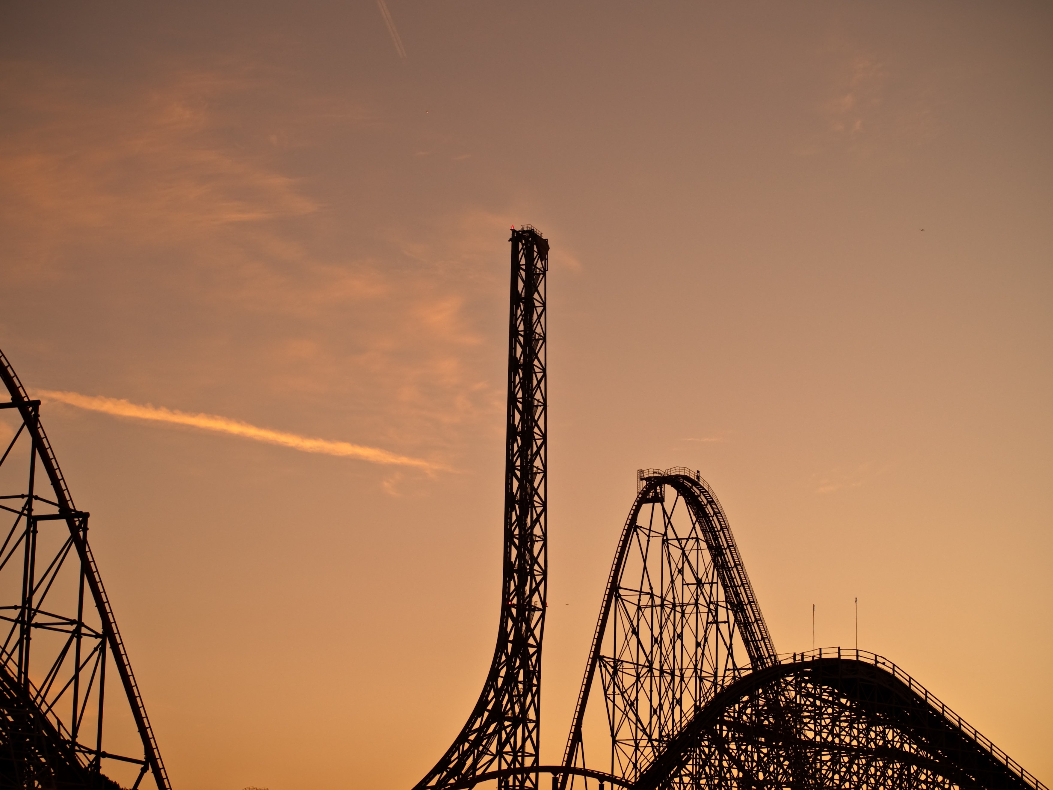 Roller coaster at sunset