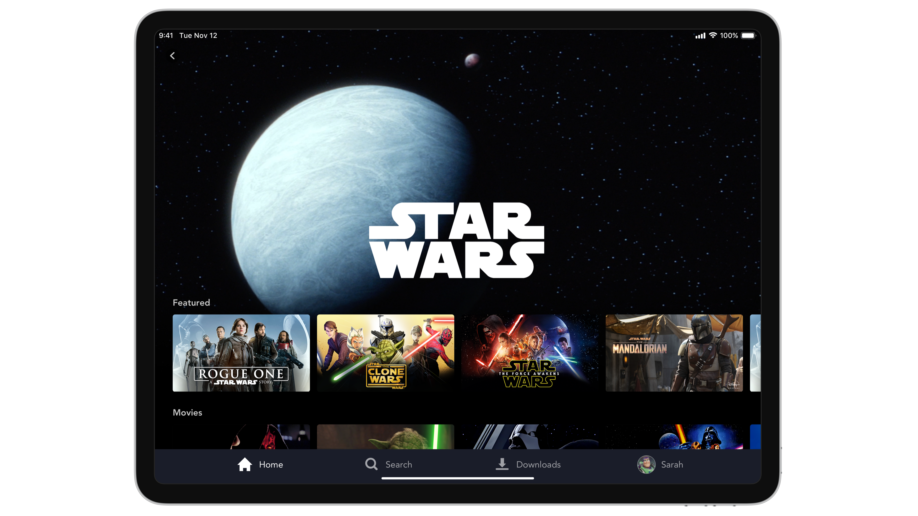 Disney+ interface displayed on an iPad