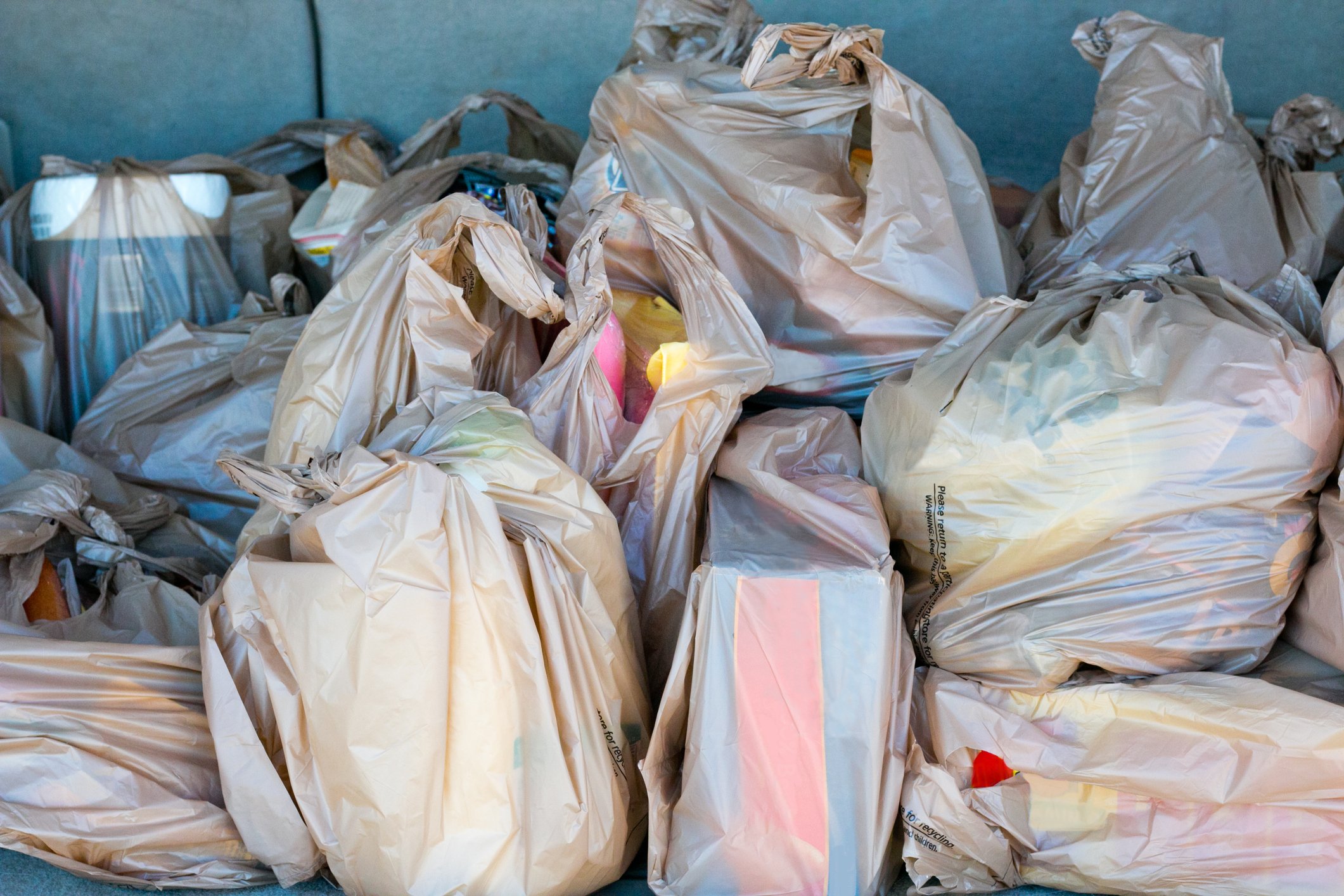 A car filled with groceries.