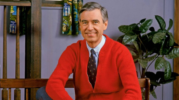 Mr. Rogers in his famous red sweater