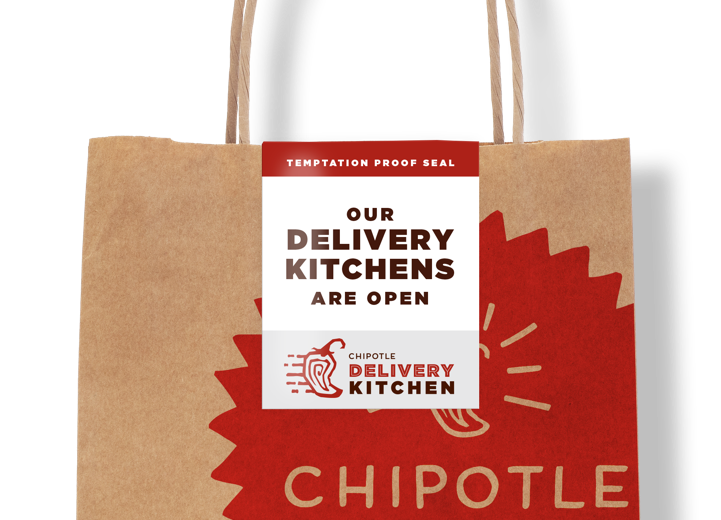 Chipotle take-out bag with safety seal.