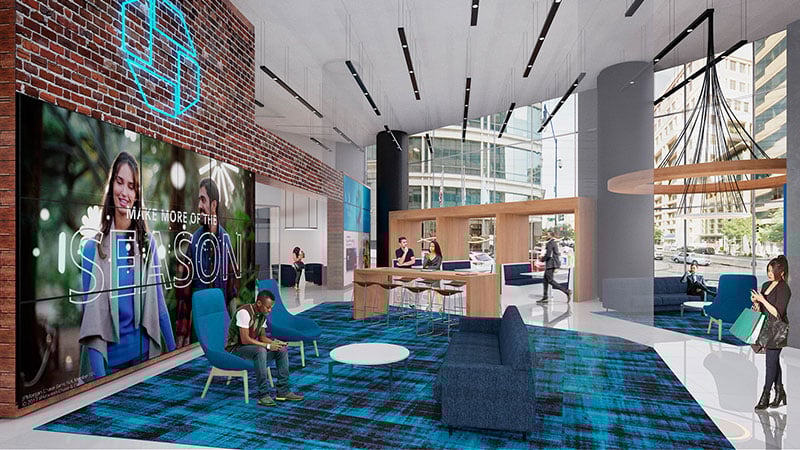 The interior of a Chase bank branch