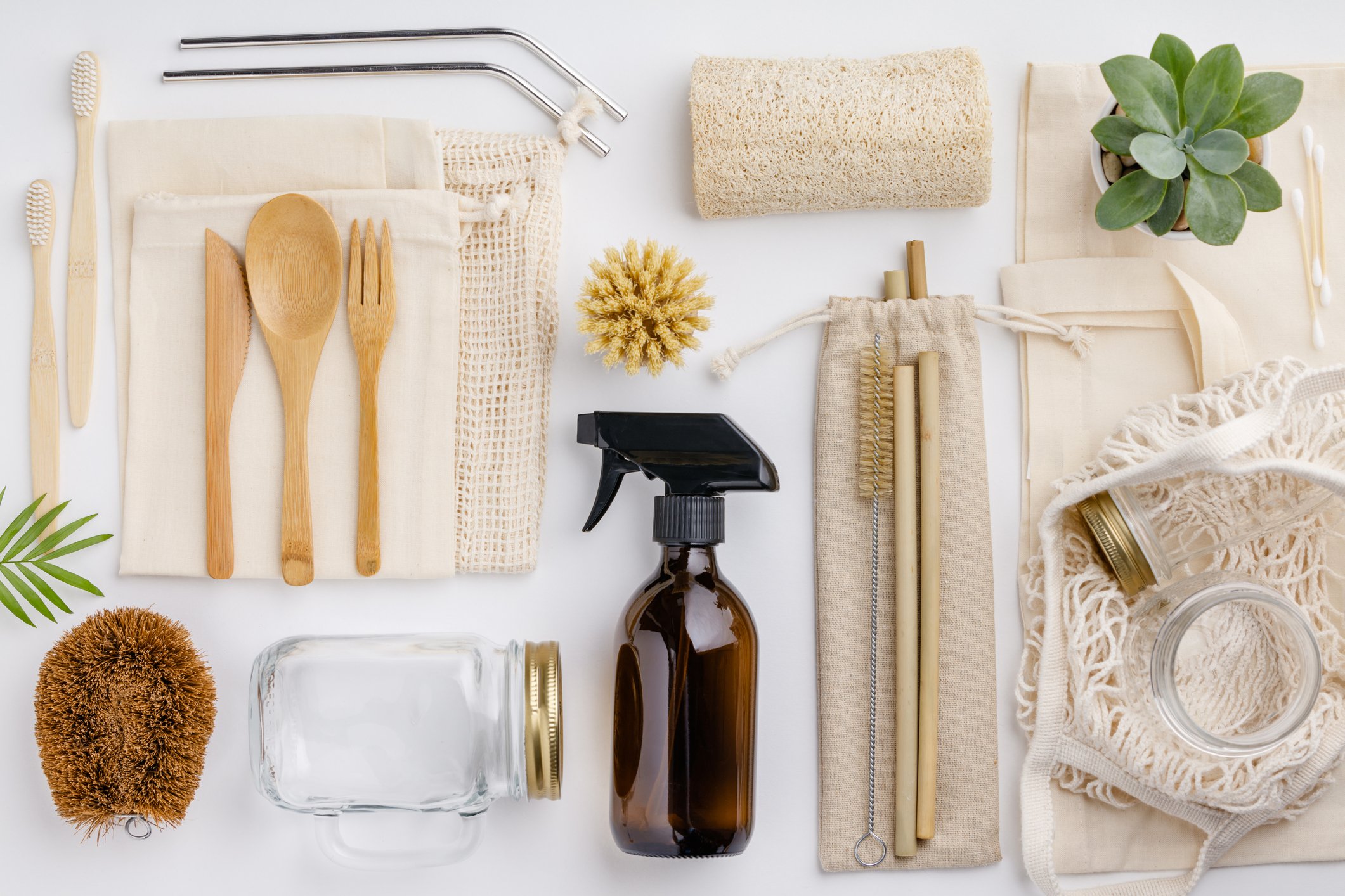 An overlay of kitchen utensils and cleaning supplies.
