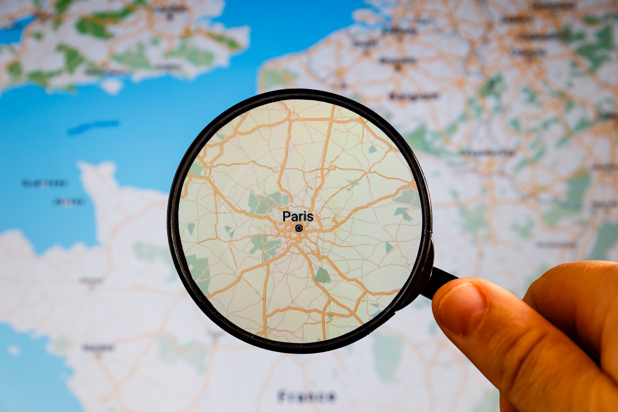 Map of Paris under a magnifying glass