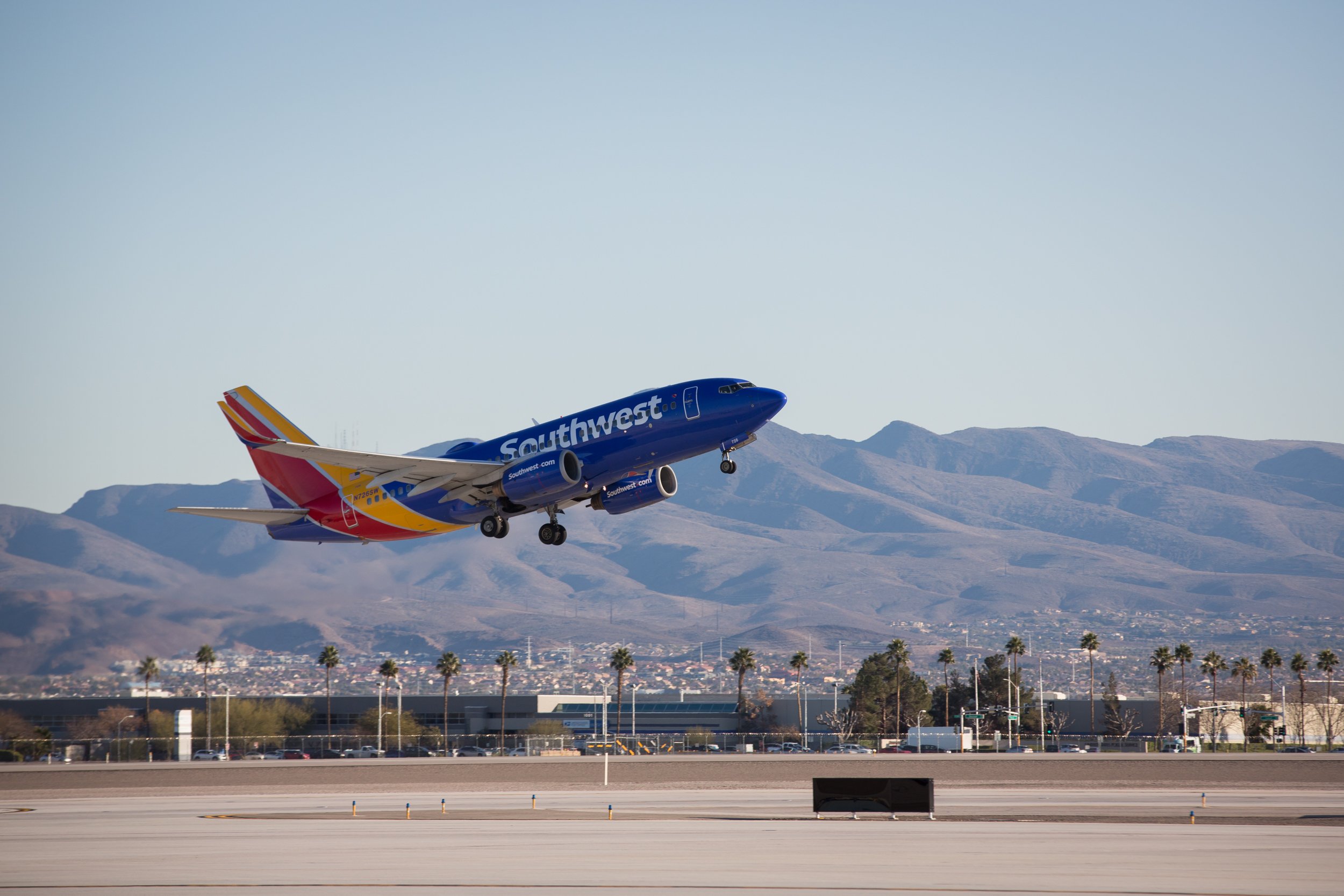 A Southwest plane takes off.