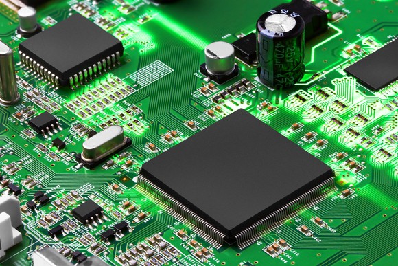 A processor embedded in a circuit board. 