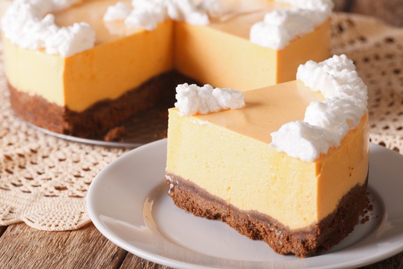 A slice of pumpkin cheesecake.