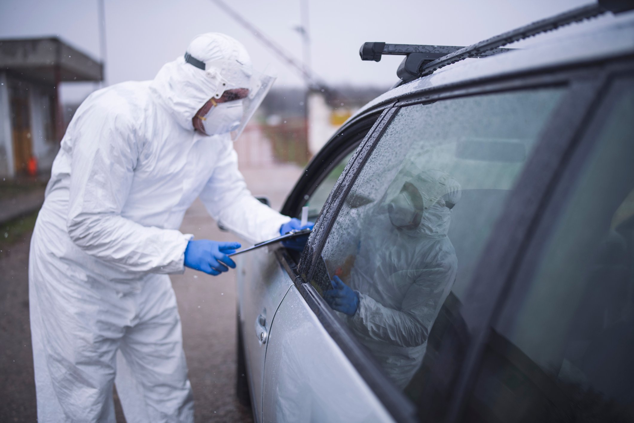 Coronavirus testing in a car