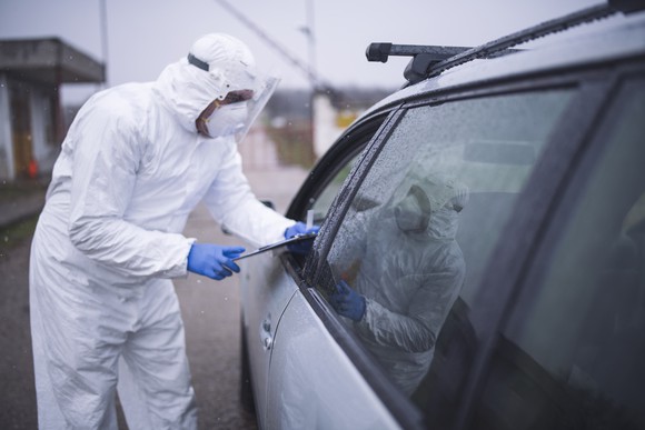 Coronavirus testing in a car