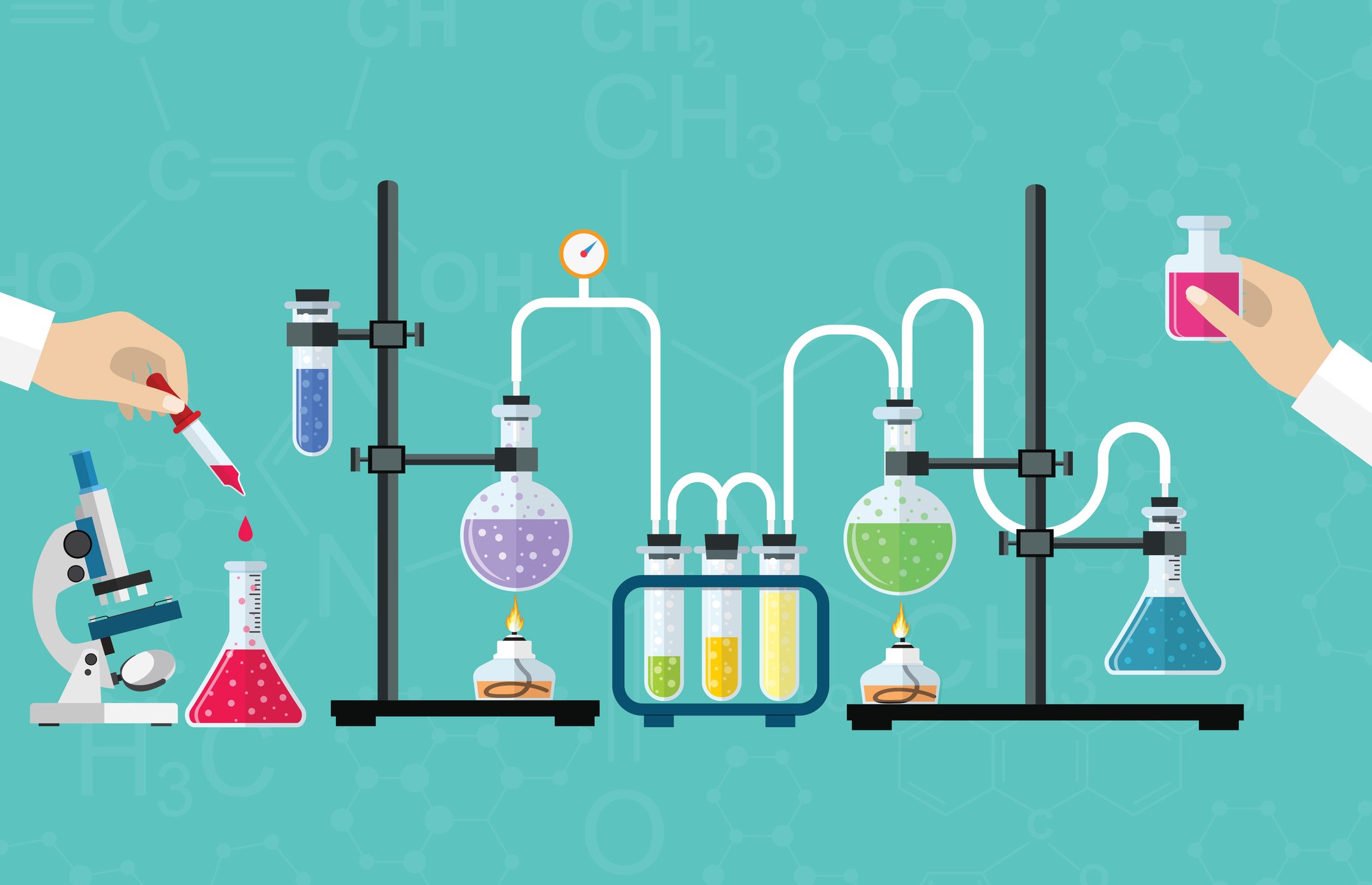 People adding liquid to network of test tubes