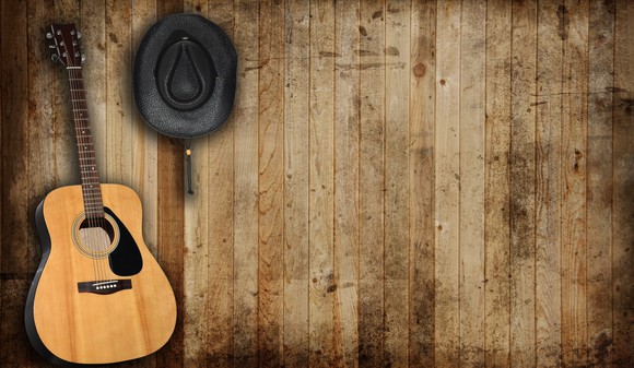 A cowboy hat and a guitar.