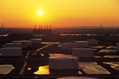 Oil Storage Tanks sunset