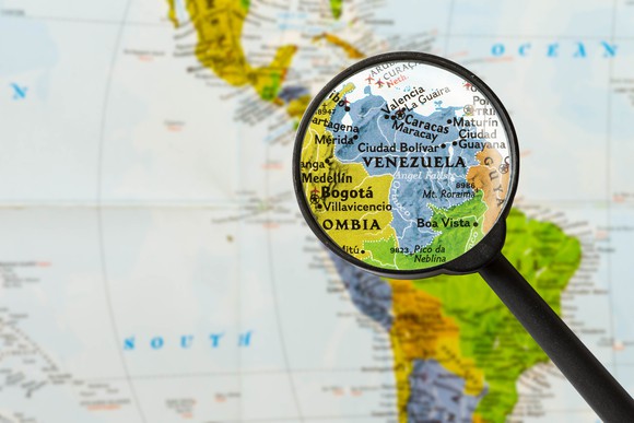 Map with Venezuela under a magnifying glass