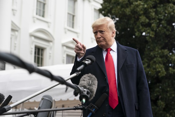 President Trump speaking with reporters from the White House lawn. 