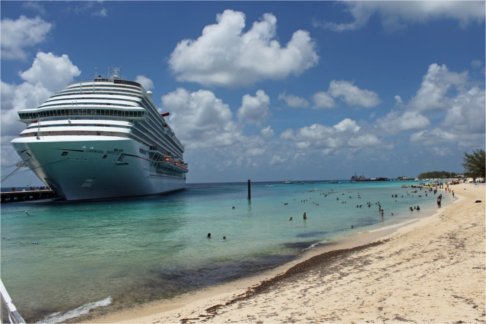 Carnival Breeze docked near the beach of Grand Turk.