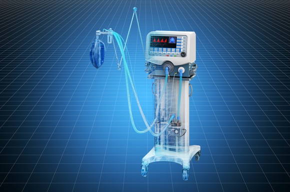 ICU ventilator on a blue background