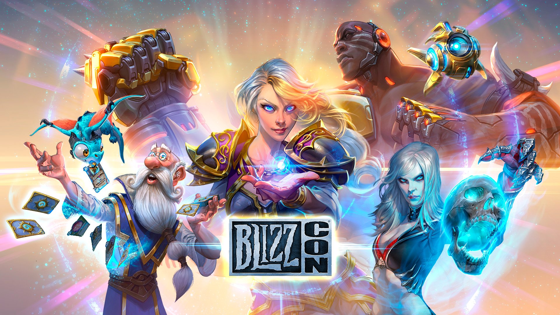 A graphic of Activision Blizzard's in-game characters with the BlizzCon logo displayed at the bottom.
