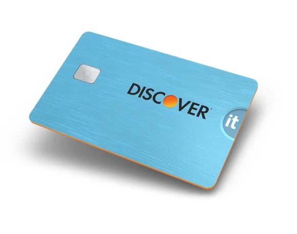 Blue card labeled Discover It, with chip at middle left.