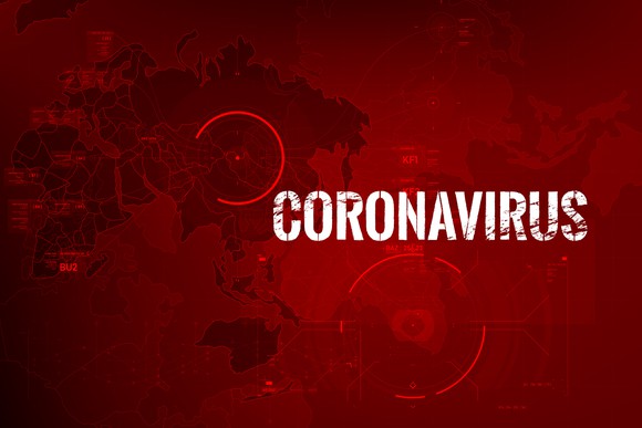 World map with the word coronavirus on it