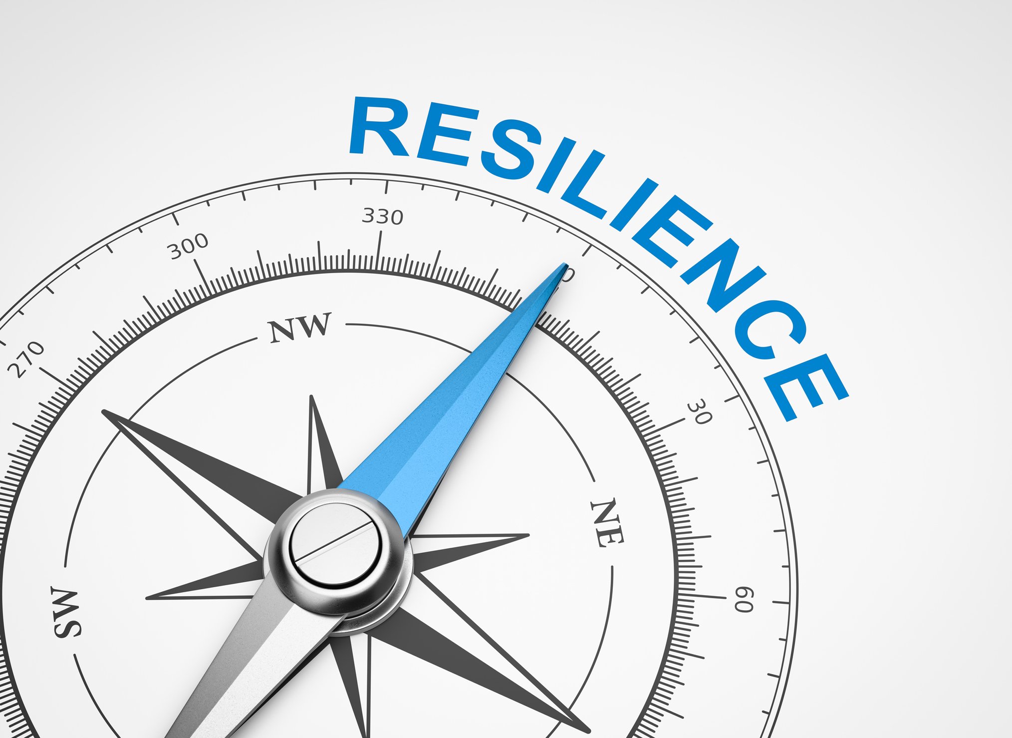 Compass pointing toward the word 'resilience'