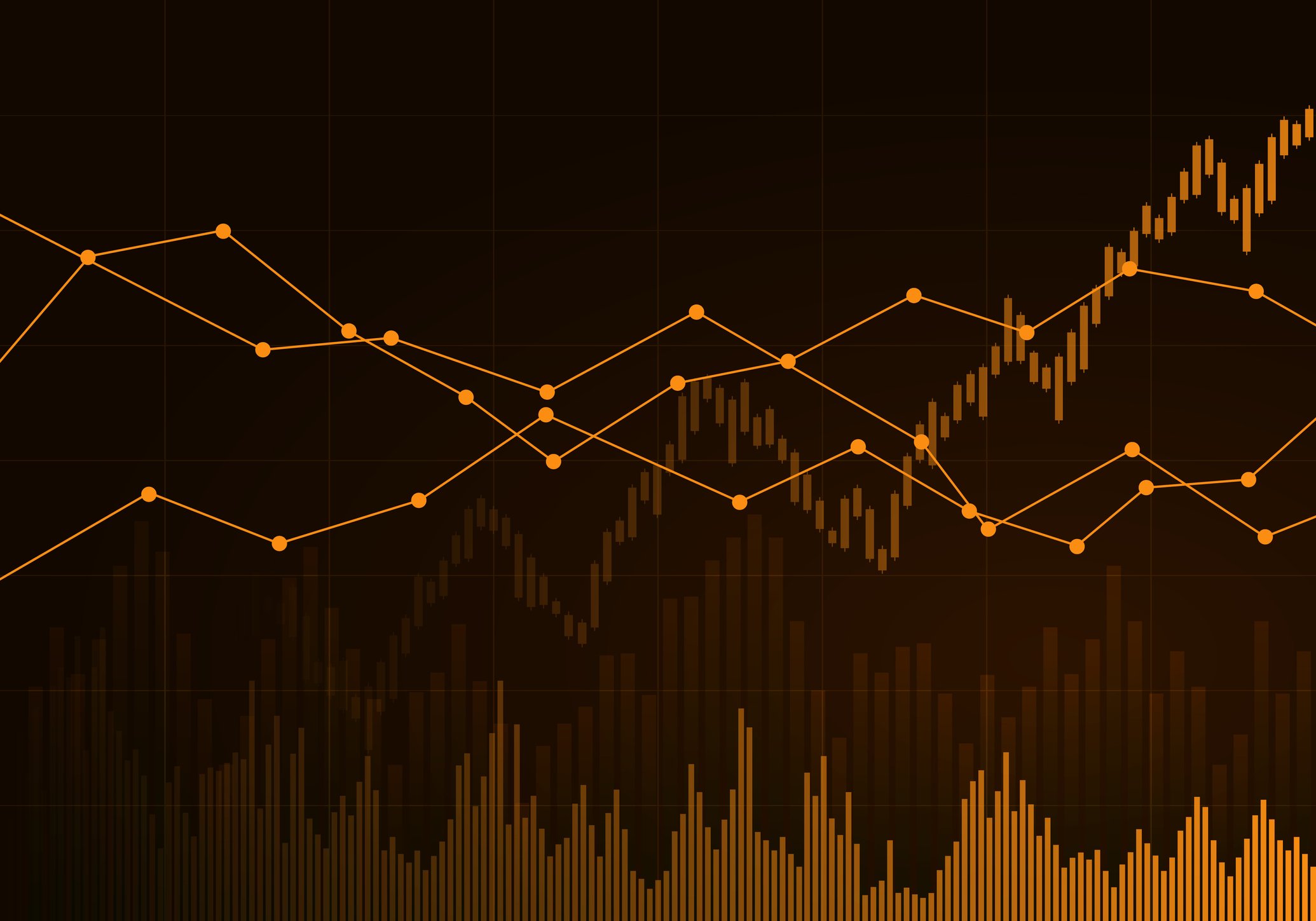 An orange line and bar chart on a black background.