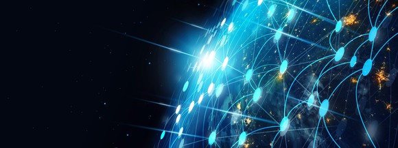 A visualization of network connections across the world.