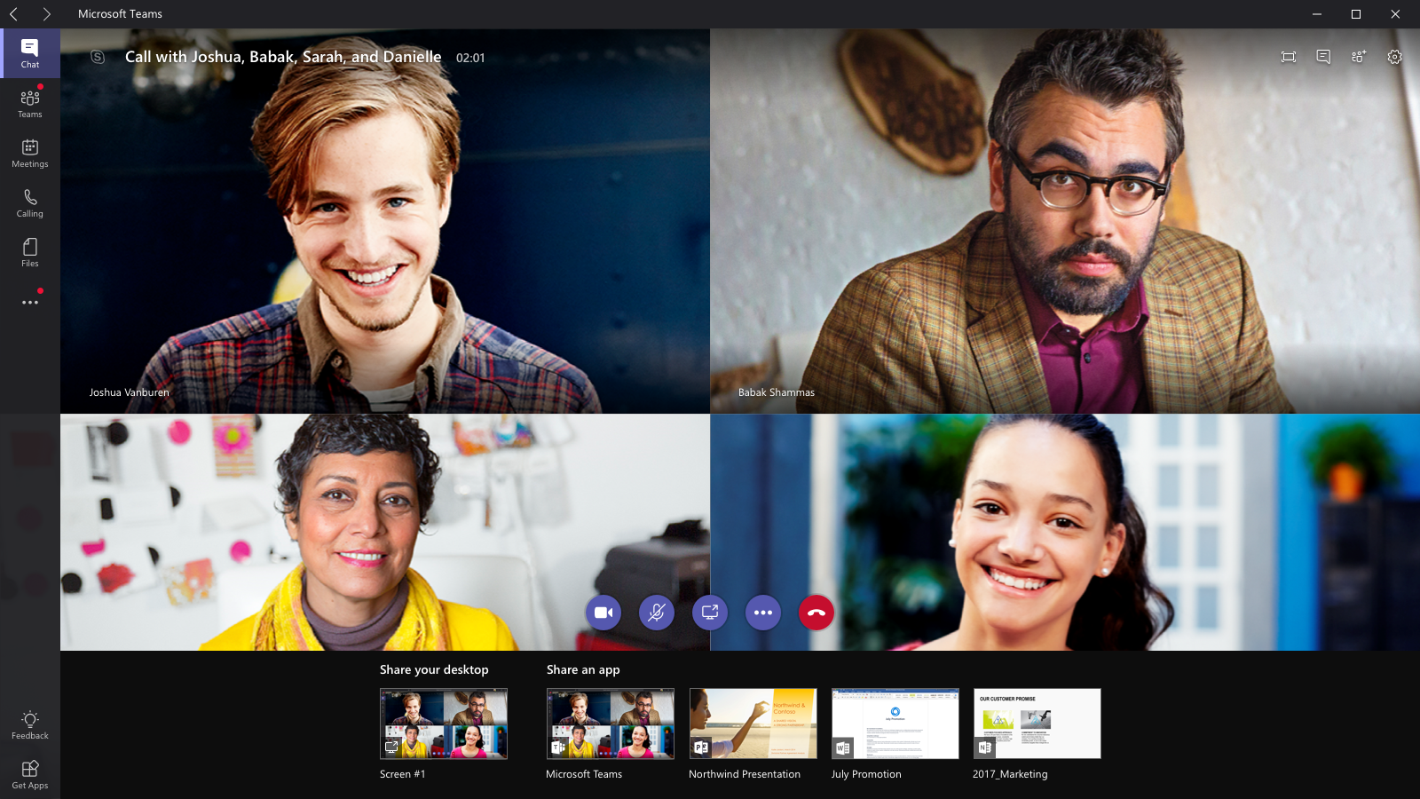A Microsoft Teams video chat between four users