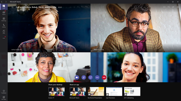 A Microsoft Teams video chat between four users