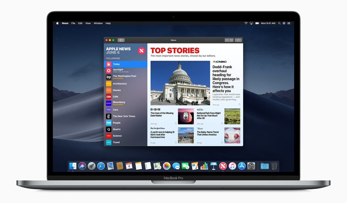 Apple News app displayed on a MacBook screen