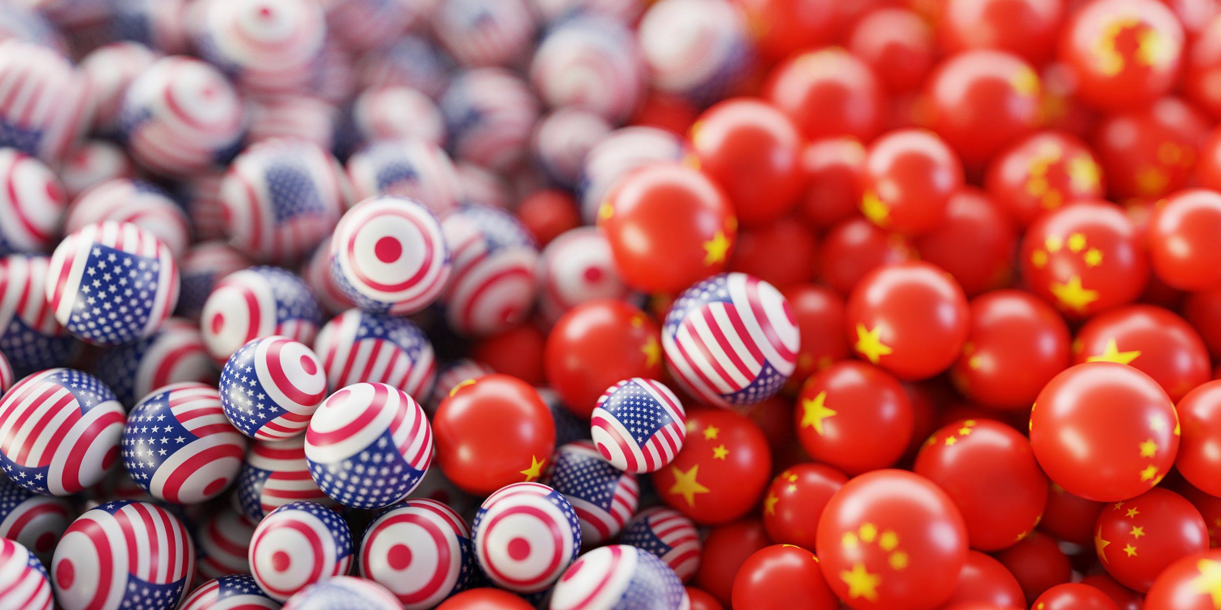 Balls adorned with American and Chinese flags.