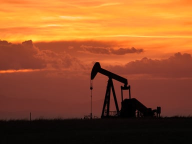 Oil pumpjack red sky