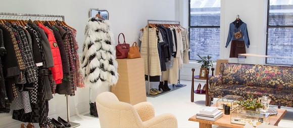 An upscale merchandise display from the RealReal.