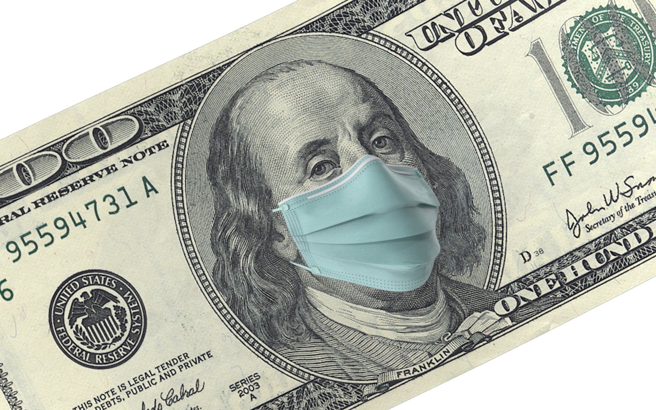 Hundred dollar bill with mask on it