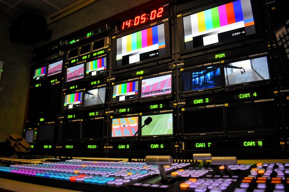 A sports broadcast control room