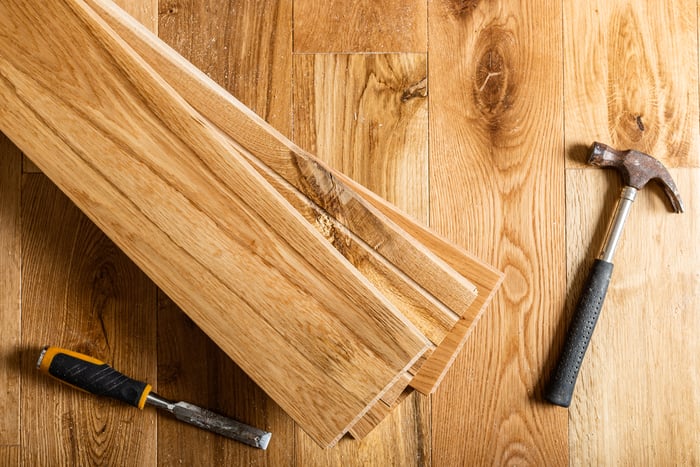 Hardwood flooring with tools