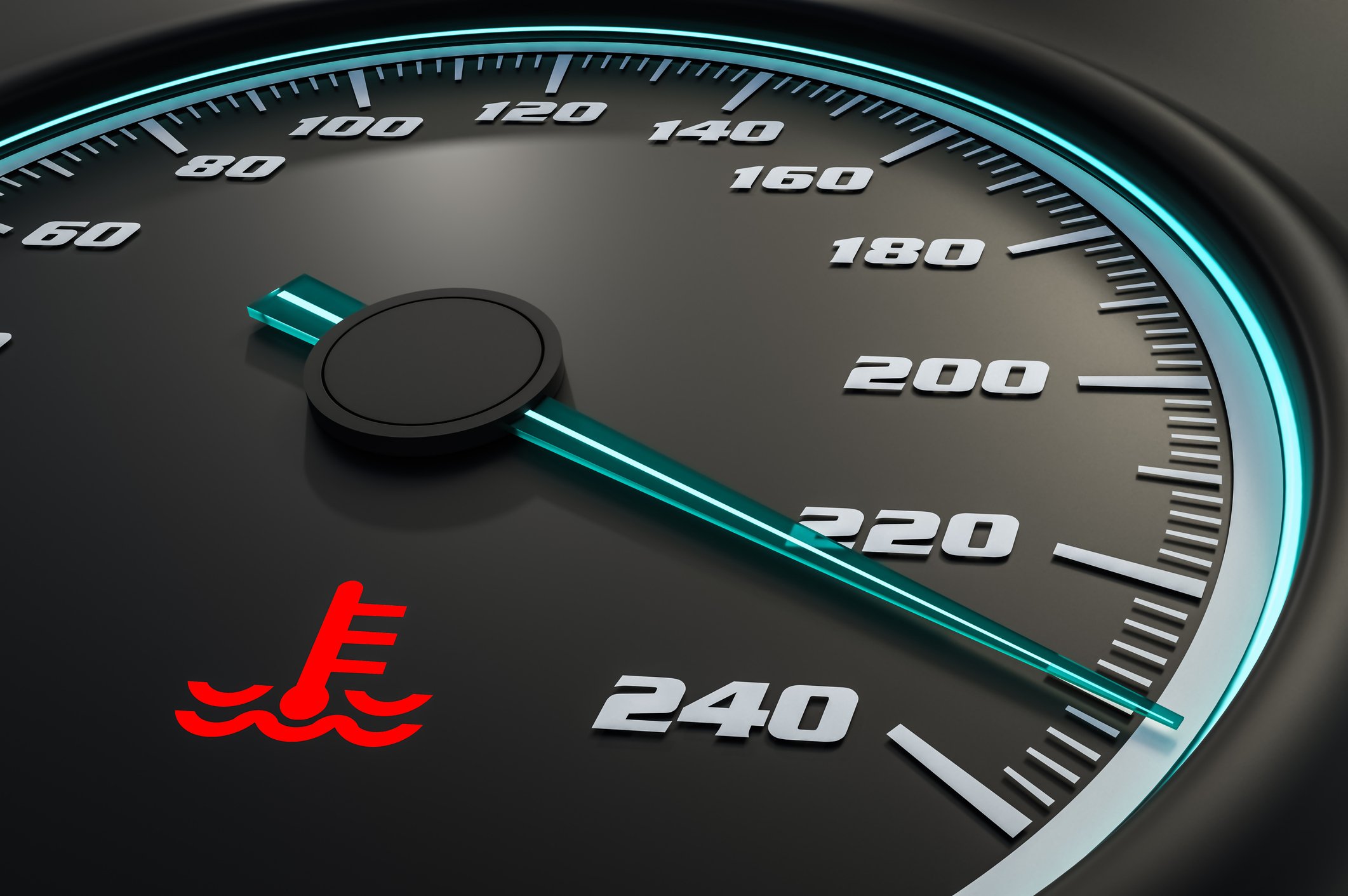 Engine temperature gauge with needle nearly at the maximum temperature