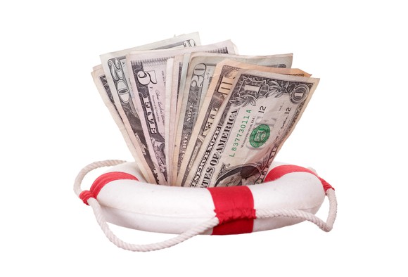 We see a life preserver full of cash.