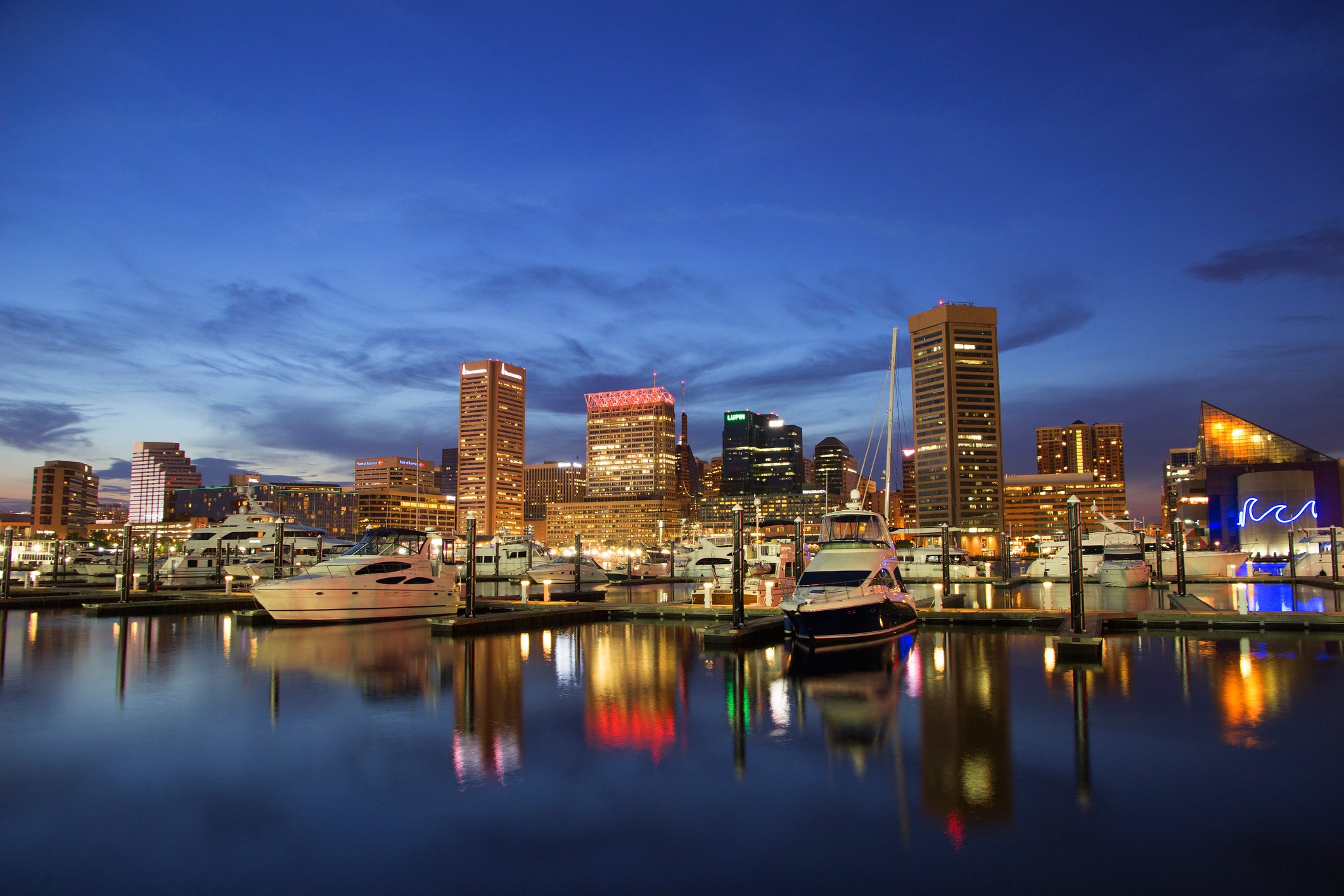 The Baltimore skyline at dusk