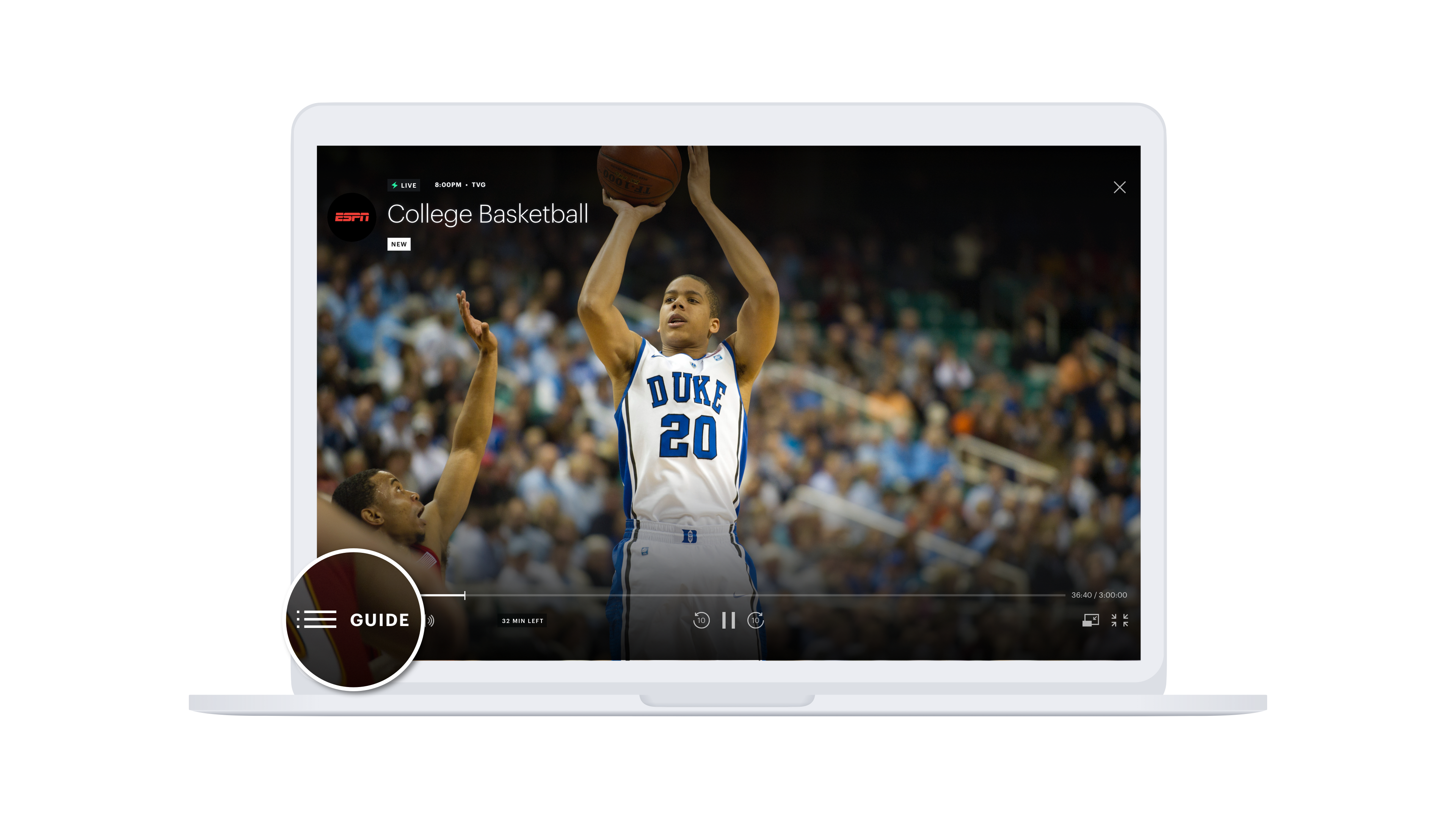 A laptop displaying a live Duke basketball game.