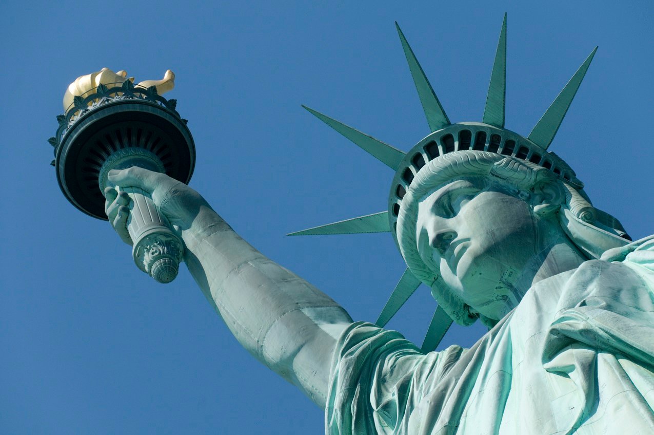 The Statue of Liberty as seen from below