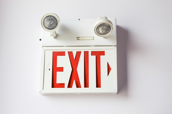 An exit sign in a building.