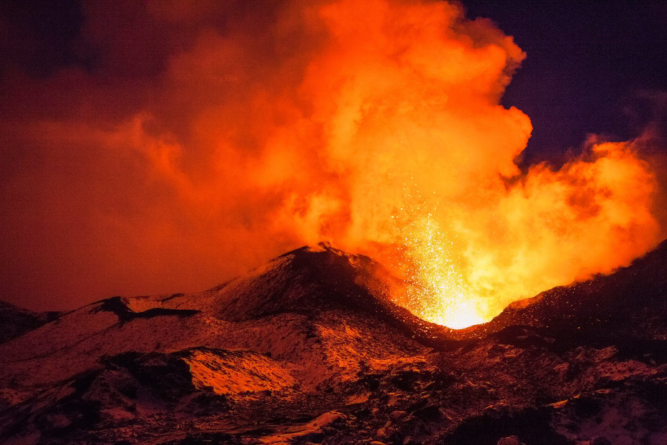 A volcano erupting
